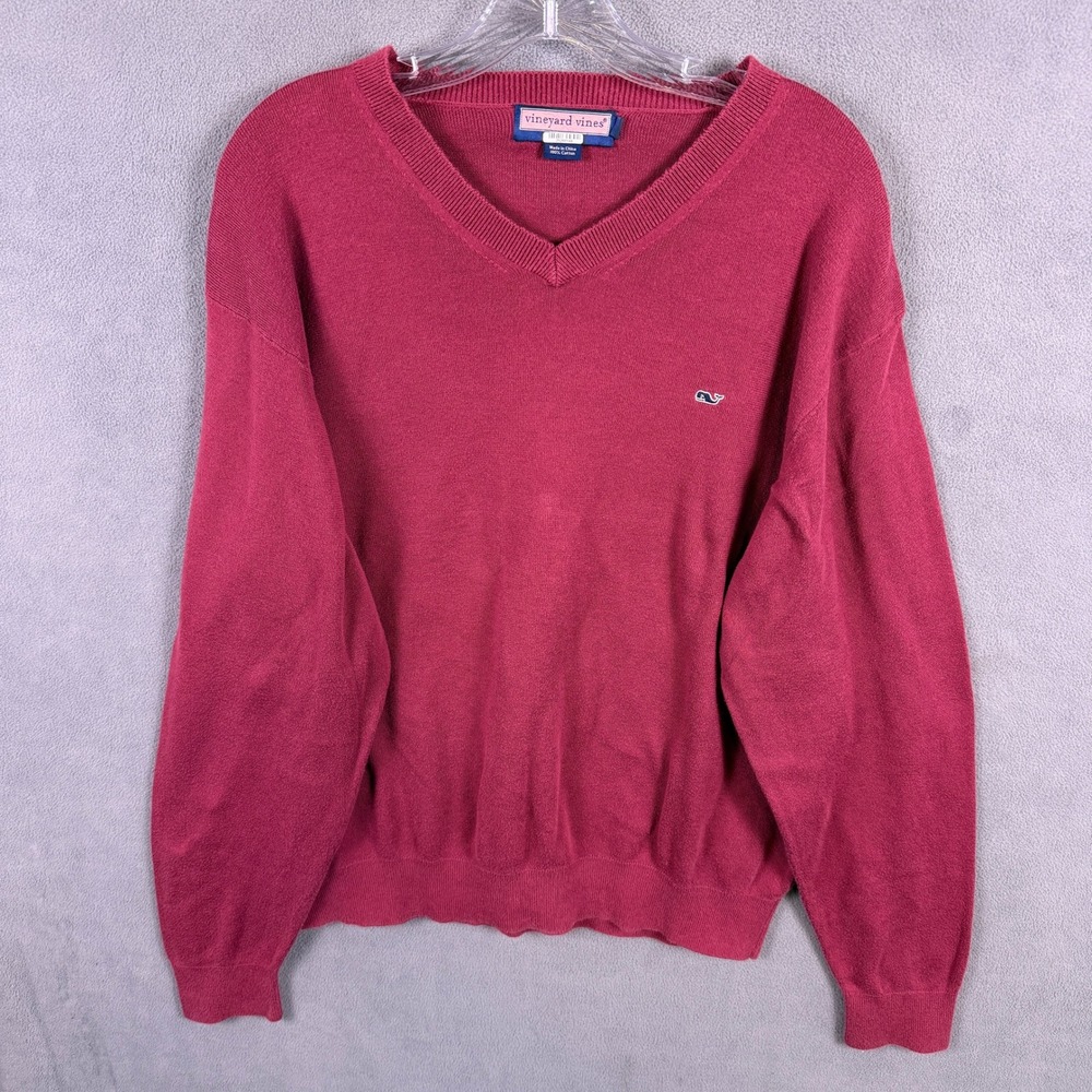 Vineyard Vines V-Neck Sweater Mens XL Red Cotton Whale Logo Preppy Classic